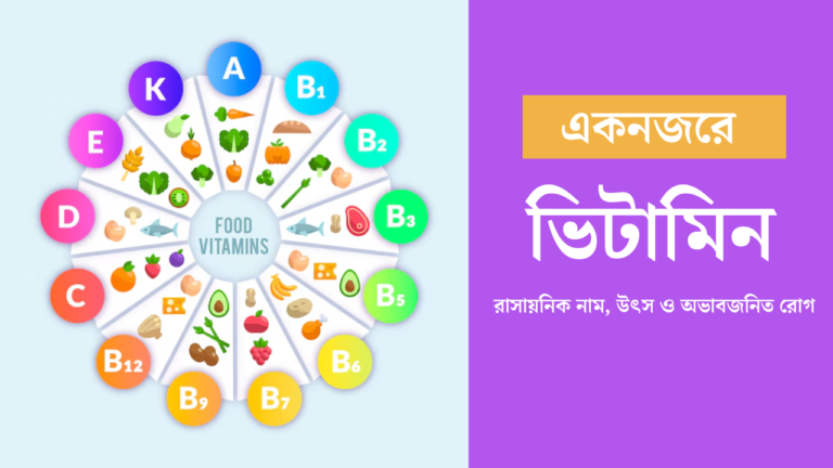 এক নজরে ভিটামিন | বিভিন্ন ভিটামিনের রাসায়নিক নাম, উৎস ও অভাবজনিত রোগ
