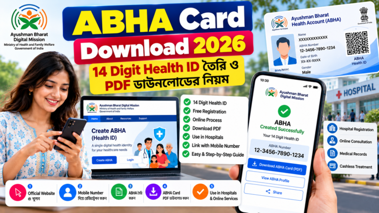 ABHA Card Download 2026: 14 Digit Health ID তৈরি ও PDF ডাউনলোডের নিয়ম