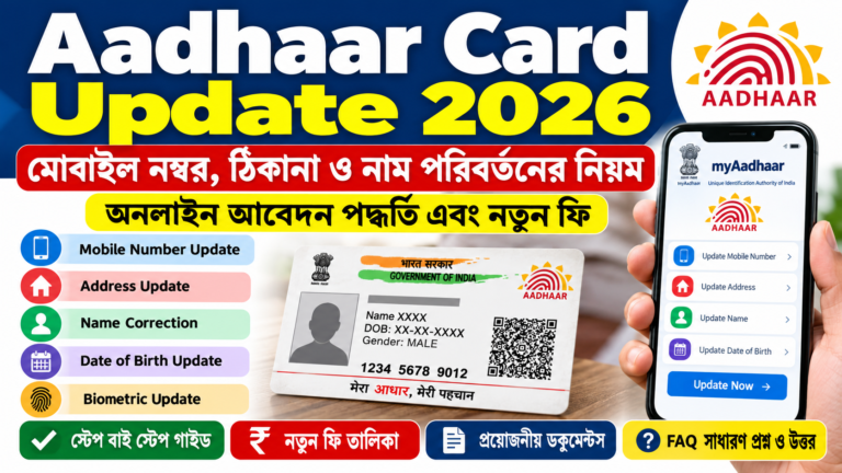 Aadhaar Card Update 2026: মোবাইল নম্বর, ঠিকানা ও নাম পরিবর্তনের নিয়ম এবং ফি