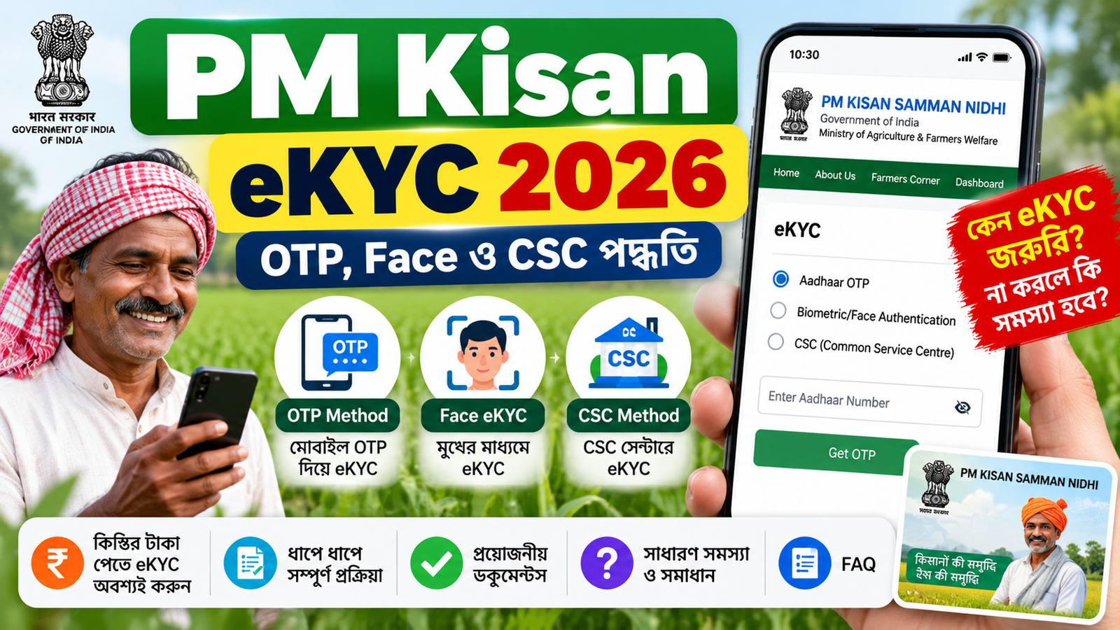 PM Kisan eKYC 2026: OTP, Face ও CSC পদ্ধতি