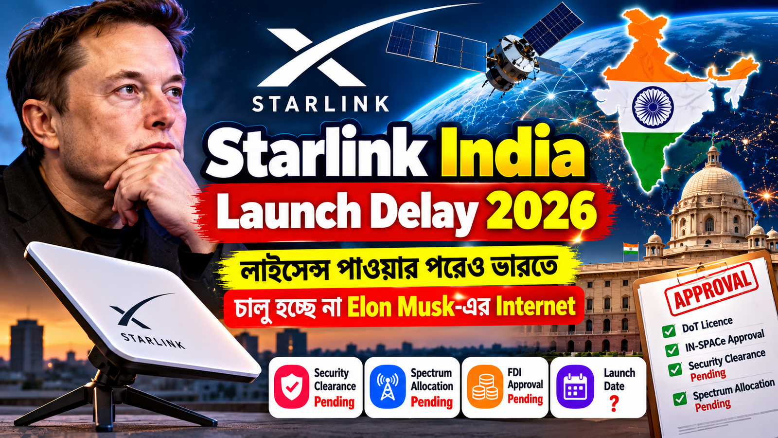 Starlink India Launch Delay 2026: লাইসেন্স পাওয়ার পরেও ভারতে চালু হচ্ছে না Elon Musk-এর Satellite Internet, কেন?