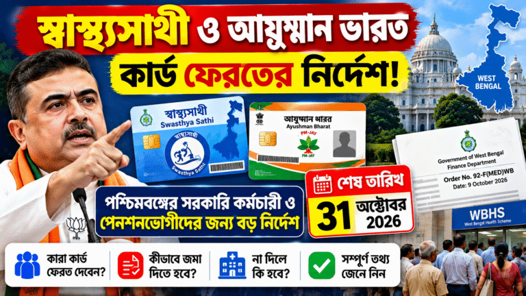 Swasthya Sathi Card New Rules 2026: স্বাস্থ্যসাথী ও আয়ুষ্মান ভারত কার্ড ফেরতের নির্দেশ, ৩১ অক্টোবরের মধ্যে কী করতে হবে?