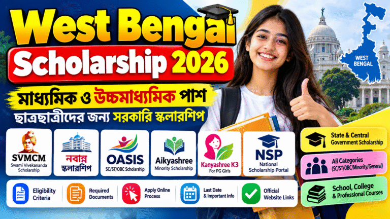 West Bengal Scholarship 2026: মাধ্যমিক ও উচ্চমাধ্যমিক পাশ ছাত্রছাত্রীদের Government Scholarship List, Eligibility ও Apply Online